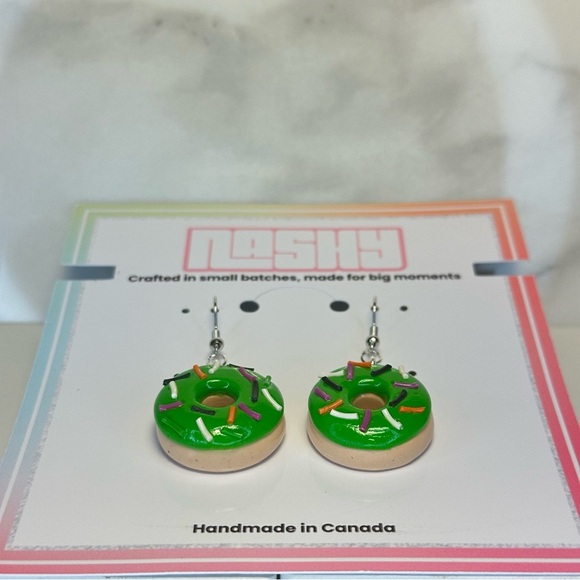 Green Sprinkled Halloween Donut - Handmade Earrings - Picture 6 of 7